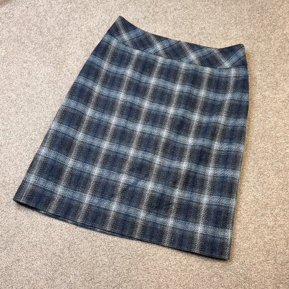 Talbots Dresses & Skirts - - Talbots Wool Blend Plaid Blue Skirt Classic Timeless Style Office US 10